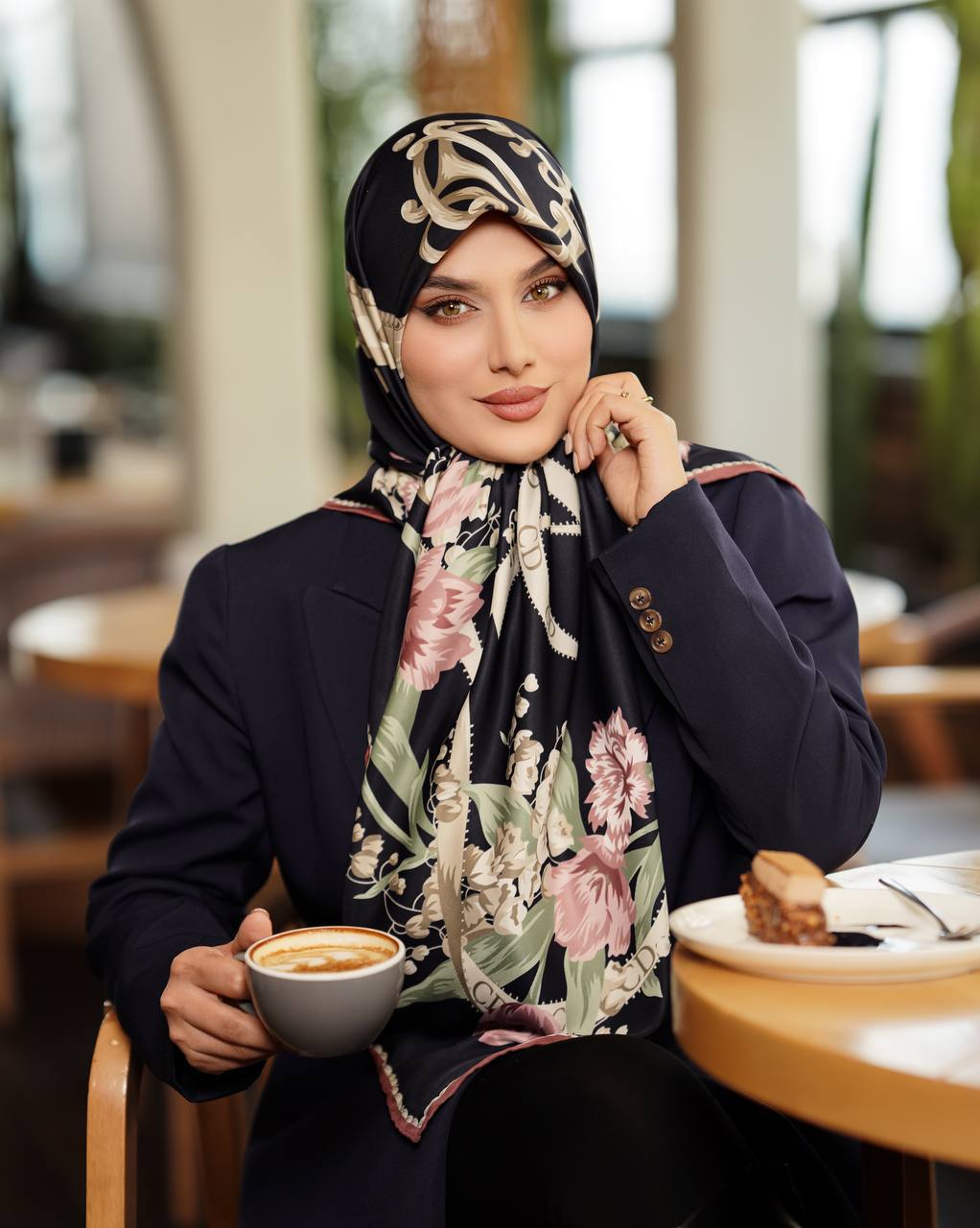 روسری ابریشم توییل مجلسی سرمه ای تیره