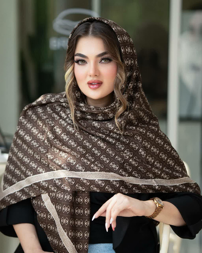 روسری نخی قواره بزرگ جدید قهوه ای