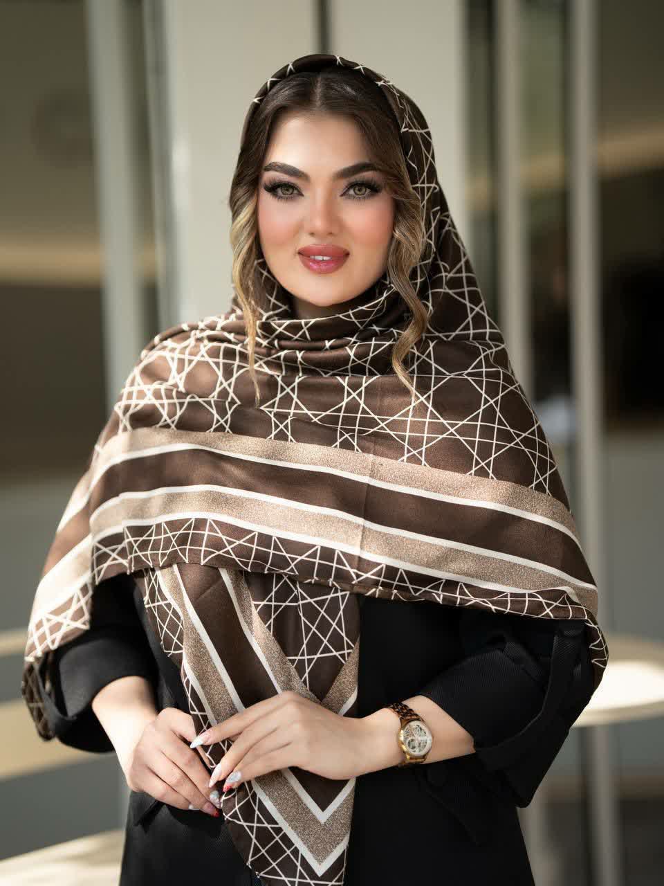 روسری نخی زنانه قواره بزرگ جدید قهوه ای